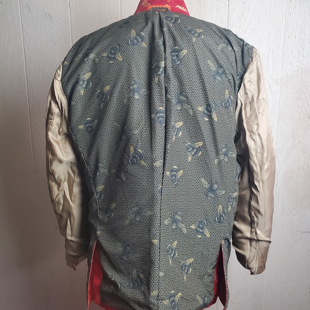 Tallia Blazer Men 48 Red Dragonfly Slim Fit Jacquard Dinner Jacket Metal Button - Picture 4 of 16